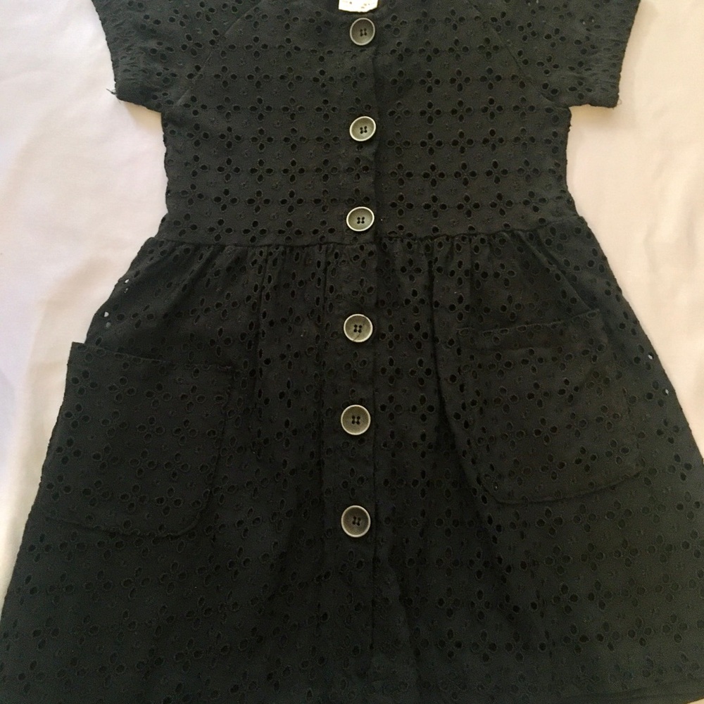 Zara' Black Eyelet Button-Front Dress